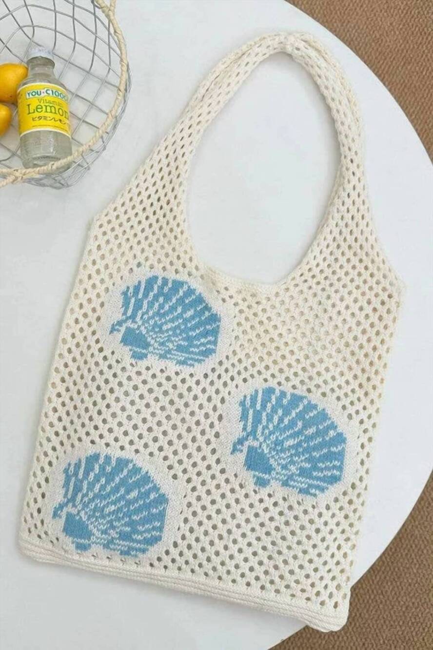 NEW 1ST ALLIE women's ocean theme crochet tote beach bag in seashell